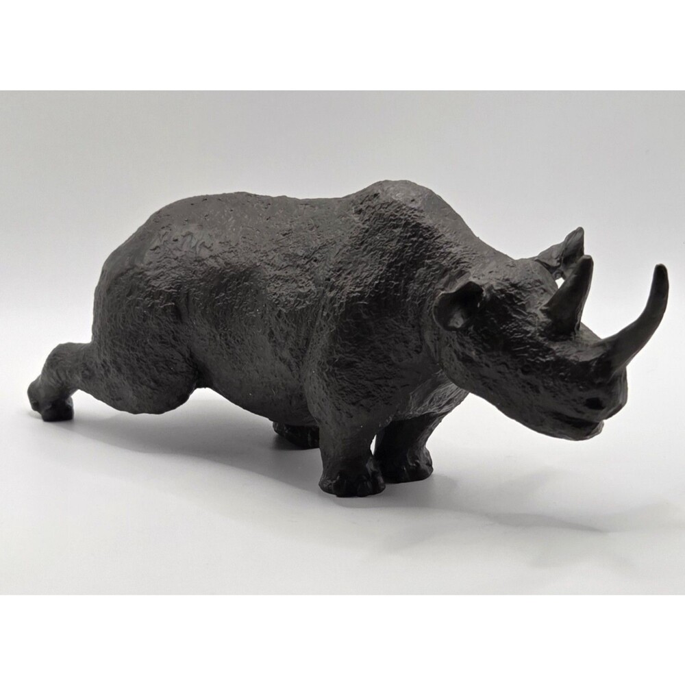 Vintage Mid Century Bronze Rhino Sculpture Signed VJB Textured Rhinoceros 10"